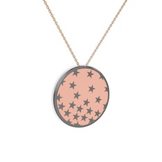 925 ayar siyah rodyum kaplama gümüş kolye (Pastel pembe mineli, 40 cm rose altın rolo zincir)