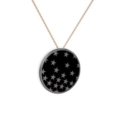 Mineli Yıldız Kolye - 925 ayar siyah rodyum kaplama gümüş kolye (Siyah mineli, 40 cm rose altın rolo zincir) #1trvye6