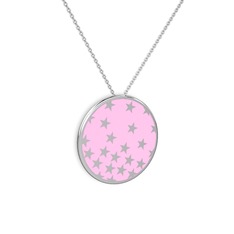 Mineli Yıldız Kolye - 18 ayar beyaz altın kolye (Açık pembe mineli, 40 cm beyaz altın rolo zincir) #1w72bps
