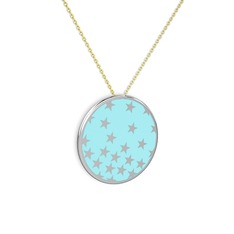 18 ayar beyaz altın kolye (Pastel mavi mineli, 40 cm altın rolo zincir)