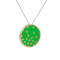 Mineli Yıldız Kolye - 8 ayar rose altın kolye (Yeşil mineli, 40 cm beyaz altın rolo zincir) #1y0s3dn