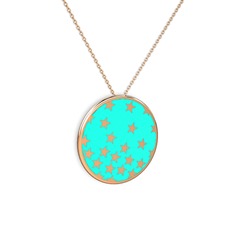 14 ayar rose altın kolye (Turkuaz mineli, 40 cm rose altın rolo zincir)