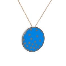 925 ayar siyah rodyum kaplama gümüş kolye (Mavi mineli, 40 cm rose altın rolo zincir)