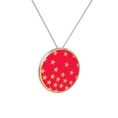 Mineli Yıldız Kolye - 925 ayar rose altın kaplama gümüş kolye (Kırmızı mineli, 40 cm beyaz altın rolo zincir) #5227ab