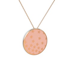 Mineli Yıldız Kolye - 14 ayar rose altın kolye (Pastel pembe mineli, 40 cm rose altın rolo zincir) #5b6512