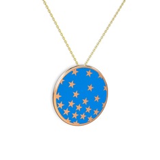 Mineli Yıldız Kolye - 14 ayar rose altın kolye (Mavi mineli, 40 cm altın rolo zincir) #67aogl