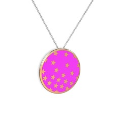 14 ayar rose altın kolye (Neon pembe mineli, 40 cm beyaz altın rolo zincir)