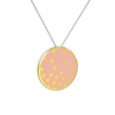 Mineli Yıldız Kolye - 18 ayar altın kolye (Pastel pembe mineli, 40 cm beyaz altın rolo zincir) #e2cady