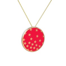 18 ayar rose altın kolye (Kırmızı mineli, 40 cm altın rolo zincir)