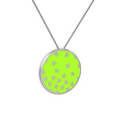 925 ayar gümüş kolye (Neon yeşil mineli, 40 cm gümüş rolo zincir)