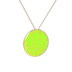 18 ayar altın kolye (Neon yeşil mineli, 40 cm rose altın rolo zincir)