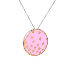 14 ayar rose altın kolye (Açık pembe mineli, 40 cm beyaz altın rolo zincir)