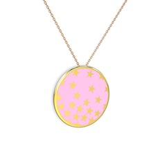 14 ayar altın kolye (Açık pembe mineli, 40 cm gümüş rolo zincir)