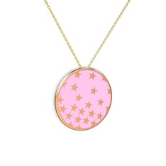 Mineli Yıldız Kolye - 8 ayar rose altın kolye (Açık pembe mineli, 40 cm altın rolo zincir) #gaxs4i