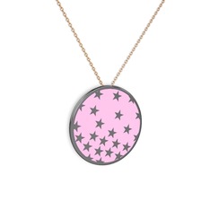 Mineli Yıldız Kolye - 925 ayar siyah rodyum kaplama gümüş kolye (Açık pembe mineli, 40 cm gümüş rolo zincir) #ghf3ew