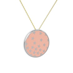 925 ayar gümüş kolye (Pastel pembe mineli, 40 cm altın rolo zincir)