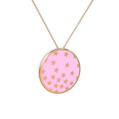 Mineli Yıldız Kolye - 14 ayar rose altın kolye (Açık pembe mineli, 40 cm rose altın rolo zincir) #i04h65