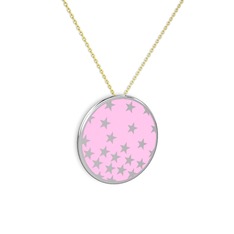 Mineli Yıldız Kolye - 925 ayar gümüş kolye (Açık pembe mineli, 40 cm altın rolo zincir) #iil37f