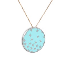 14 ayar beyaz altın kolye (Pastel mavi mineli, 40 cm rose altın rolo zincir)