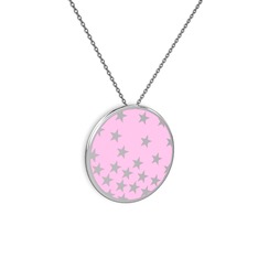 18 ayar beyaz altın kolye (Açık pembe mineli, 40 cm gümüş rolo zincir)