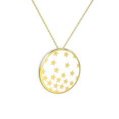 Mineli Yıldız Kolye - 18 ayar altın kolye (Beyaz mineli, 40 cm altın rolo zincir) #m3zkt8