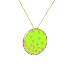 18 ayar rose altın kolye (Neon yeşil mineli, 40 cm altın rolo zincir)