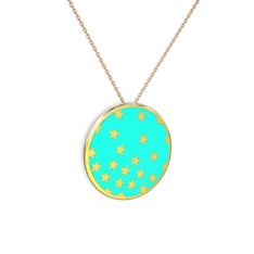 Mineli Yıldız Kolye - 18 ayar altın kolye (Turkuaz mineli, 40 cm rose altın rolo zincir) #mvz280
