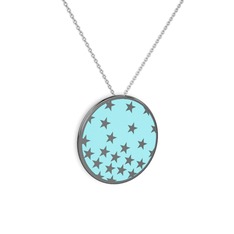 925 ayar siyah rodyum kaplama gümüş kolye (Pastel mavi mineli, 40 cm beyaz altın rolo zincir)