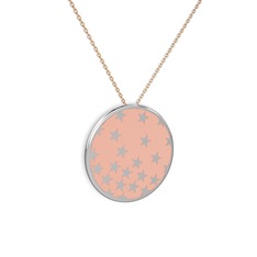 18 ayar beyaz altın kolye (Pastel pembe mineli, 40 cm gümüş rolo zincir)