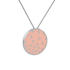 Mineli Yıldız Kolye - 14 ayar beyaz altın kolye (Pastel pembe mineli, 40 cm gümüş rolo zincir) #si5cyf