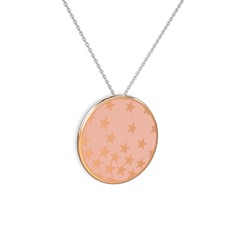 14 ayar rose altın kolye (Pastel pembe mineli, 40 cm beyaz altın rolo zincir)