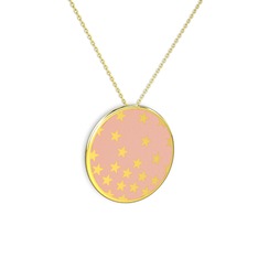 8 ayar altın kolye (Pastel pembe mineli, 40 cm altın rolo zincir)