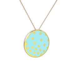 Mineli Yıldız Kolye - 14 ayar altın kolye (Pastel mavi mineli, 40 cm gümüş rolo zincir) #xjdnm