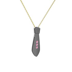 Pembe kuvars 925 ayar siyah rodyum kaplama gümüş kolye (40 cm altın rolo zincir)