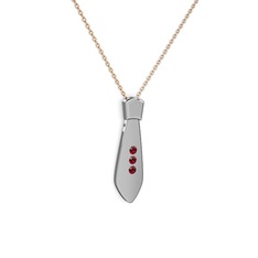 Taşlı Kravat Kolye - Garnet 18 ayar beyaz altın kolye (40 cm rose altın rolo zincir) #120kwhx