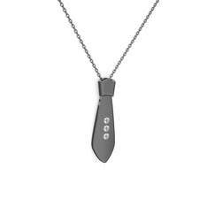 Taşlı Kravat Kolye - Swarovski 925 ayar siyah rodyum kaplama gümüş kolye (40 cm gümüş rolo zincir) #13djdos