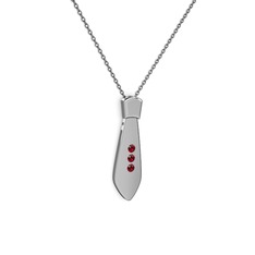 Taşlı Kravat Kolye - Garnet 18 ayar beyaz altın kolye (40 cm gümüş rolo zincir) #13iq8ws