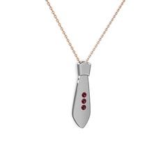 Taşlı Kravat Kolye - Rodolit garnet 18 ayar beyaz altın kolye (40 cm gümüş rolo zincir) #14yil1j