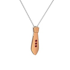 Taşlı Kravat Kolye - Garnet 8 ayar rose altın kolye (40 cm beyaz altın rolo zincir) #15e00sp