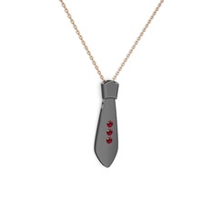 Taşlı Kravat Kolye - Garnet 925 ayar siyah rodyum kaplama gümüş kolye (40 cm rose altın rolo zincir) #1663p0v