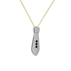 Siyah zirkon 18 ayar beyaz altın kolye (40 cm gümüş rolo zincir)