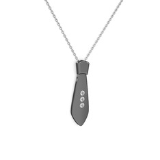 Taşlı Kravat Kolye - Swarovski 925 ayar siyah rodyum kaplama gümüş kolye (40 cm gümüş rolo zincir) #16rvhbz