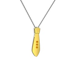 Taşlı Kravat Kolye - Sitrin 8 ayar altın kolye (40 cm gümüş rolo zincir) #17vzus7