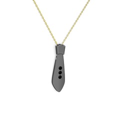 Taşlı Kravat Kolye - Siyah zirkon 925 ayar siyah rodyum kaplama gümüş kolye (40 cm gümüş rolo zincir) #186x1f7