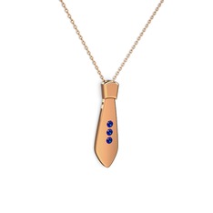Taşlı Kravat Kolye - Lab safir 925 ayar rose altın kaplama gümüş kolye (40 cm rose altın rolo zincir) #187vxsi