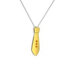 Taşlı Kravat Kolye - Sitrin 14 ayar altın kolye (40 cm beyaz altın rolo zincir) #189i2pp