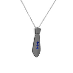 Taşlı Kravat Kolye - Lab safir 925 ayar siyah rodyum kaplama gümüş kolye (40 cm beyaz altın rolo zincir) #1bg66p1