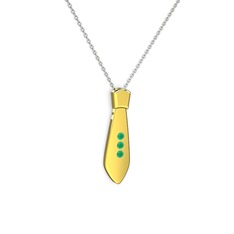 Taşlı Kravat Kolye - Kök zümrüt 8 ayar altın kolye (40 cm beyaz altın rolo zincir) #1d02jxk