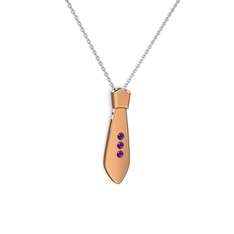 Taşlı Kravat Kolye - Ametist 925 ayar rose altın kaplama gümüş kolye (40 cm beyaz altın rolo zincir) #1ex7egh