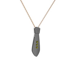 Taşlı Kravat Kolye - Peridot 925 ayar siyah rodyum kaplama gümüş kolye (40 cm rose altın rolo zincir) #1hpkq29